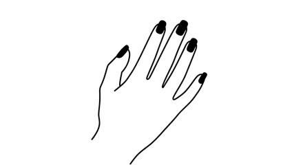 Black Line Art Hand with Black Nail Polish