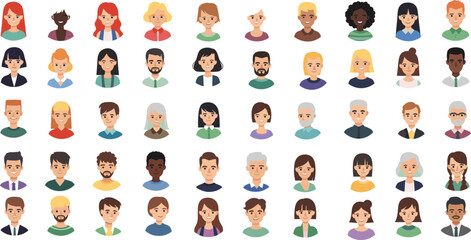 Cartoon avatars of diverse people in grid, vector character portraits with different styles, outfits, appearances, community, diversity, inclusion design © PixelsWorld