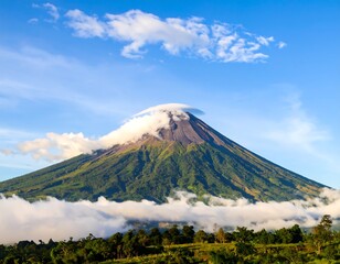 Majestic Volcano Sunrise, Tropical Landscape