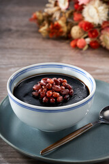 Traditional sweet soup dessert from Guangdong and Guangxi, China, tortoise jelly with red beans