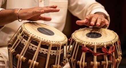 Obraz premium Close-up of Hands Playing Tabla, Traditional Indian Percussion Instrument