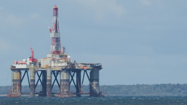 Offshore Oil Rig in Rough North Sea Waters, Cromarty