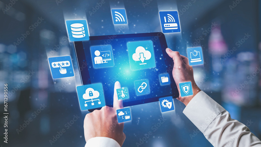 Wall mural cloud computing, cloud strategy, and cloud technology transforming digital infrastructure with scala