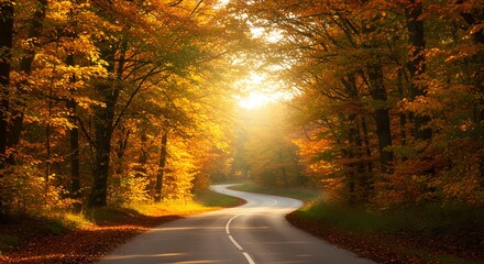 Obraz premium Autumn forest road sunlight