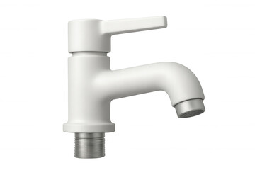 White faucet with metal threaded mount and lever handle, isolated on transparent background, ideal for renovation and interior design projects