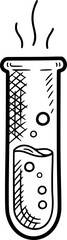 Science class test tube with bubbles, with hand-drawn style