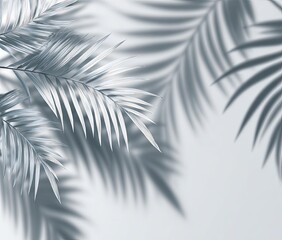 Silver palm leaves shadows on light gray
