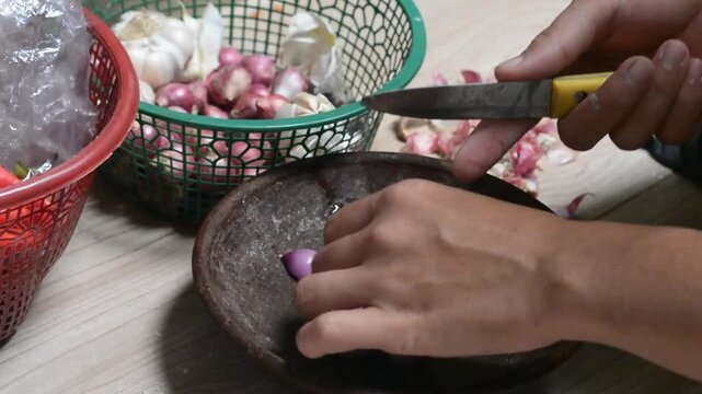 Peel and chop shallots for cooking