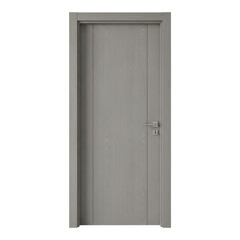 Modern grey wooden interior door with handle isolated on transparent background