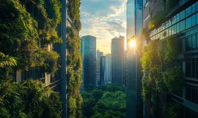 Cityscape colliding with nature, showcasing urban biodiversity and the harmonious coexistence of nature and urban development, Generative AI