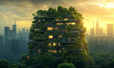 Cityscape colliding with nature, showcasing urban biodiversity and the harmonious coexistence of nature and urban development, Generative AI