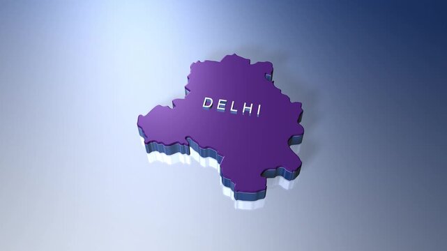 3D animated map of India capital city Delhi in blue theme