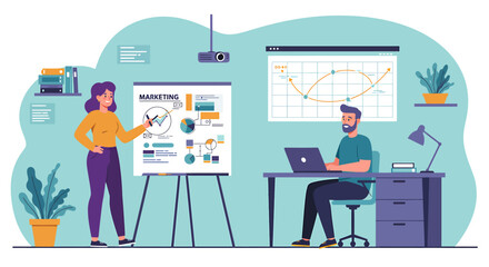 Fototapeta premium Marketing Presentation and Data Analysis in a Business Office Environment.