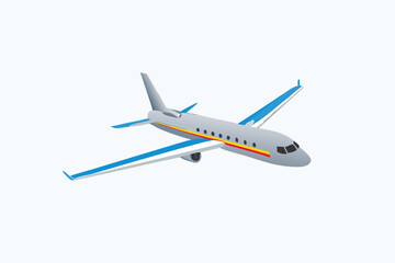 Airplane flying in the sky with colorful stripes on the side view