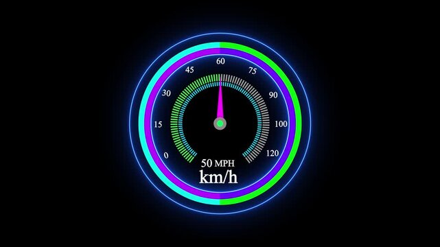 Dashboard in the car. Speedometer and moving, featuring lights leaks. Close up view. 3d rendering,white 4k video animation .