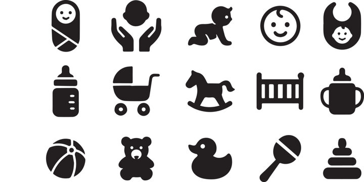 Child Care Icon Set &ndash; Baby, Family & Parenting Vector Collection