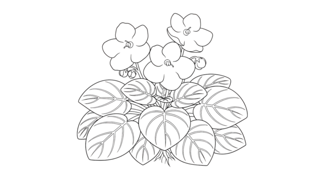 African violet line art illustration isolated PNG with Transparent Background