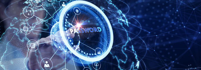 Password to access personal user data, cybersecurity concept.