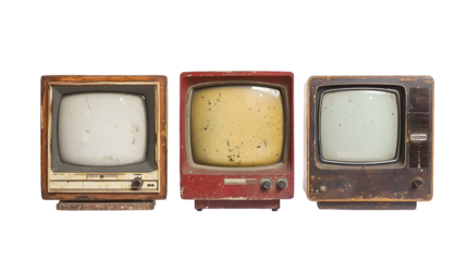 Old vintage television monitor screen with empty displays isolated on a transparent background