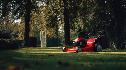 Lawn mower in outdoor garden