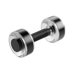 Minimalistic black and silver dumbbell. Isolated object on transparent background