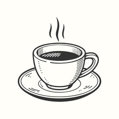 Black and white sketch shows steam rising from freshly brewed hot coffee
