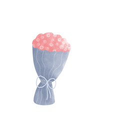 Pink flower bouquet with blue wrapping illustration