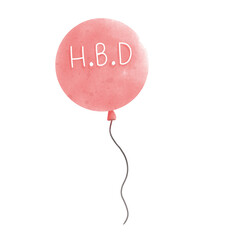 Pink birthday balloon with HBD text illustration