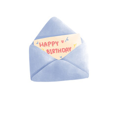 Happy birthday card in blue envelope illustration
