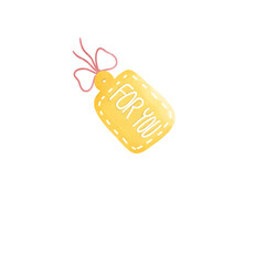 Cute yellow tag with pink bow illustration