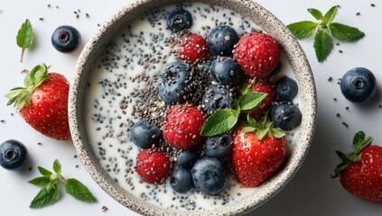 Bowl of Berries with Seeds and Fresh Mint