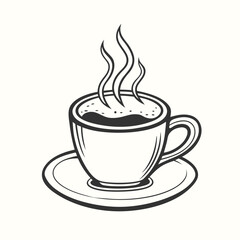 Hot steaming drink is served in a simple cup placed on saucer