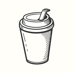 Handdrawn takeaway coffee cup shows an appealing design against a simple cream background