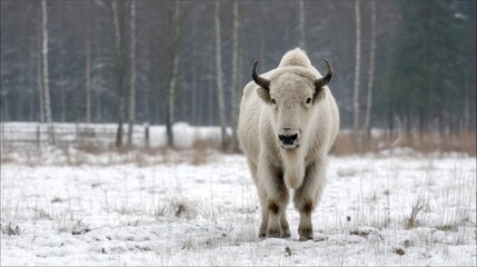 White bison in snowy landscape