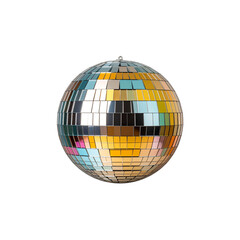 Shiny spherical disco ball with reflective mirror surface on white background