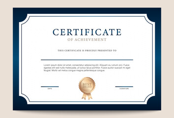 Elegant and luxurious certificate template. Diploma background in beautiful blue tones