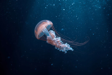 Jellyfish in the deep blue sea. 3d rendering.