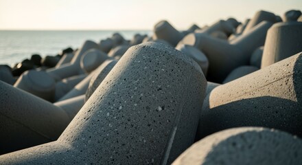 Coastal concrete breakwater close-up