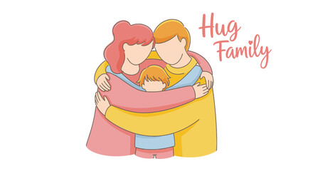 Cartoon Family Hugging Together, Showing Love and Affection