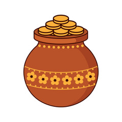 Vector illustration of pot filled with gold coins on transparent background