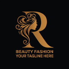 Elegant R Letter Beauty Fashion Logo – Woman Face, Hair Salon, Makeup, Cosmetics, Luxury Brand Identity Design