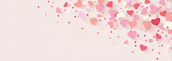 Pink hearts confetti on pastel background