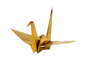 beautifully crafted gold origami crane with detailed paper folds