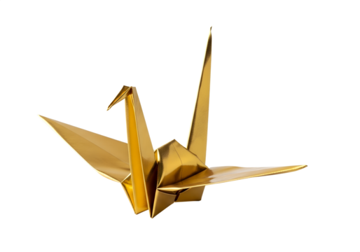 beautifully crafted gold origami crane with detailed paper folds