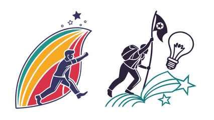 Achieve success and reach goals concept with leadership and innovation for business and personal growth