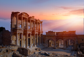 Celsus Library in Ephesus at sunset - Selcuk, Turkey  © muratart