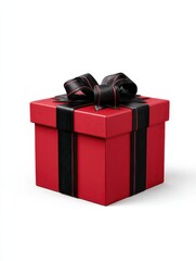 Obraz premium red gift box with black ribbon white isolate background