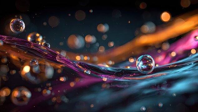 Fluid, vibrant liquid waves with orbs - Powered by Adobe