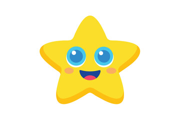 Fototapeta premium Cute Smiling Yellow Star Character with Big Blue Eyes on White Background