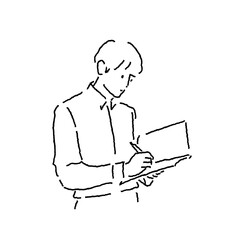 Man Taking Notes | Business, Education, and Study Scene Illustration (Line Art)